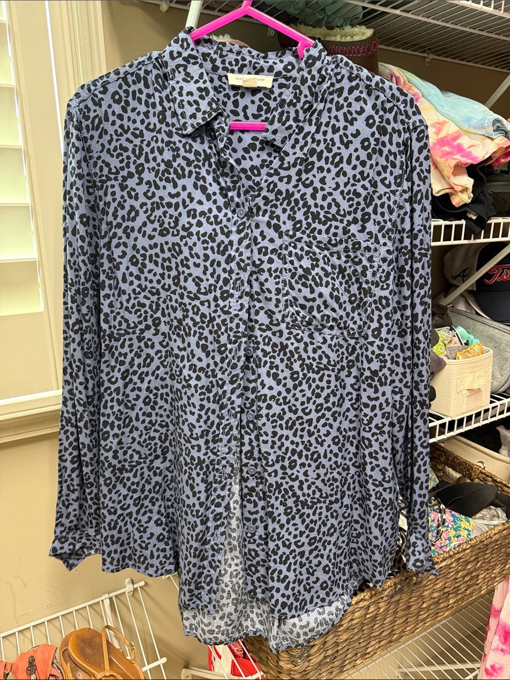 beachlunchlounge Blue Leopard Print Button-Down Top large